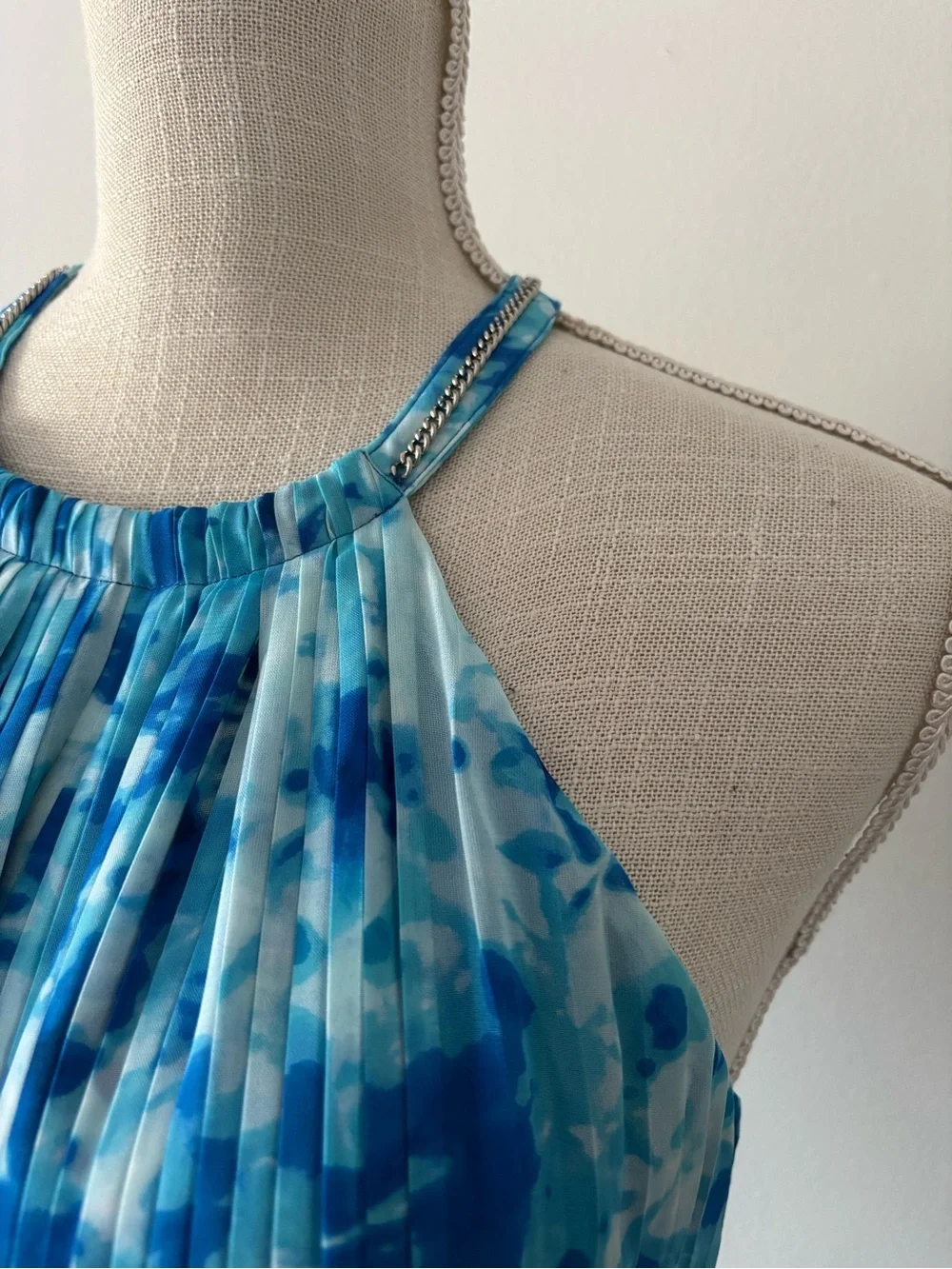 Calvin Klein Sky Blue Halter Maxi Dress - Elegant Floral Print Sz/ S-P - Picture 6 of 14